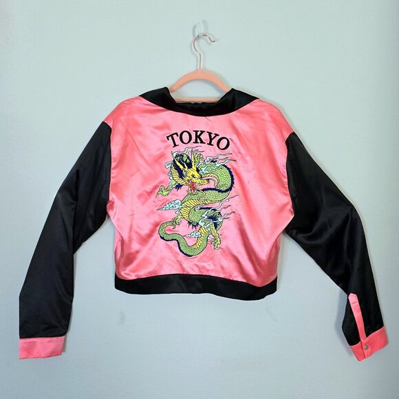 NWOT DOLLS KILL Current Mood Pink Tokyo Satin Jacket Size Large - Picture 2 of 5